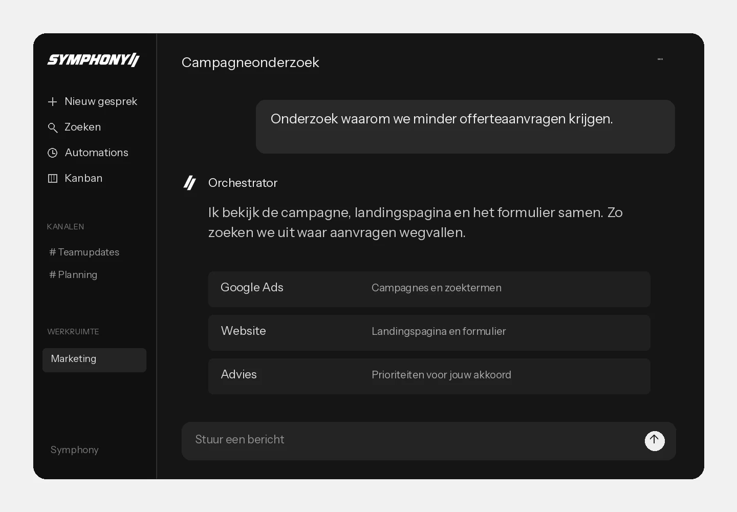 Onderzoek wat er speelt. Symphony