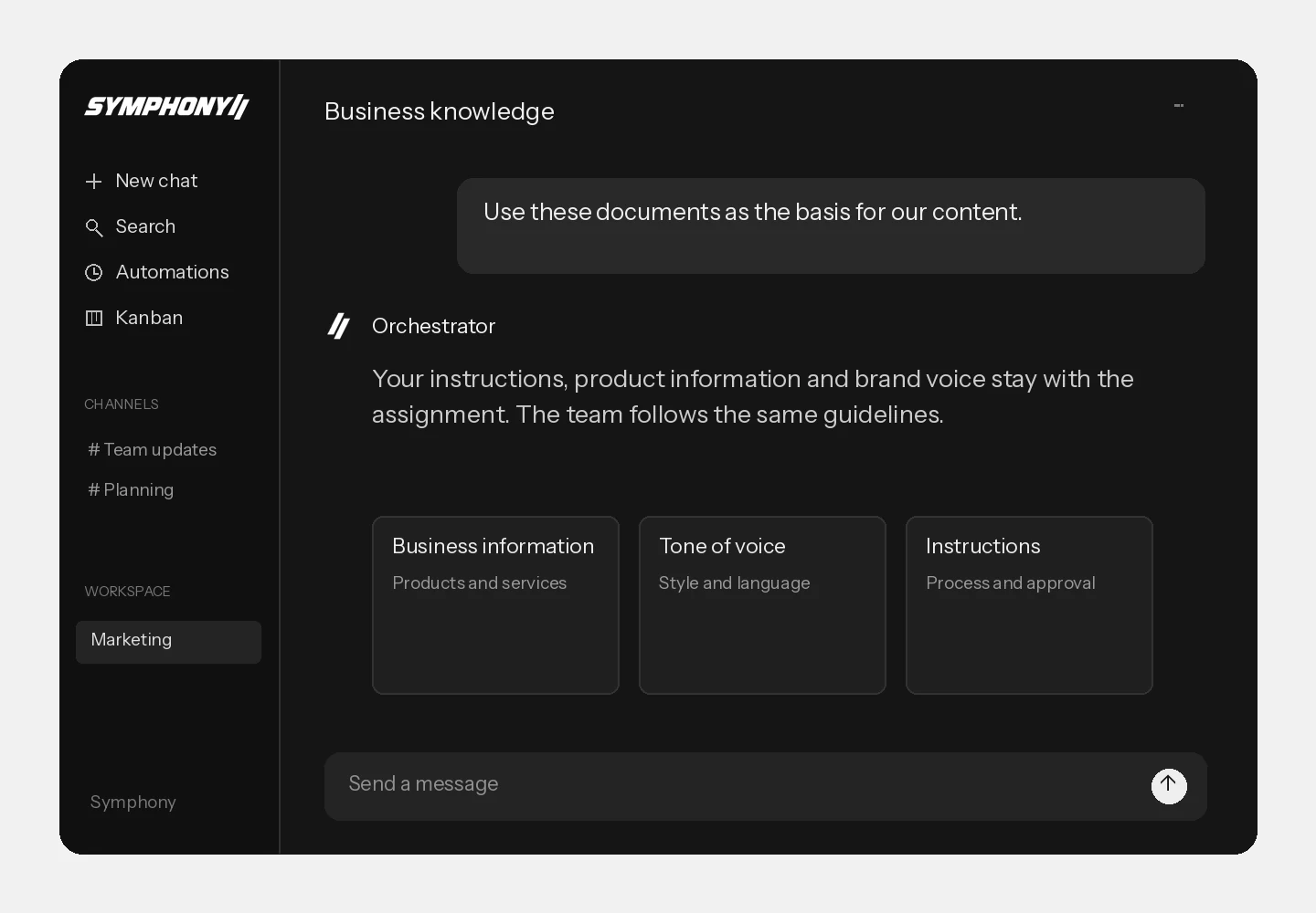 Business documents and instructions in the Symphony app