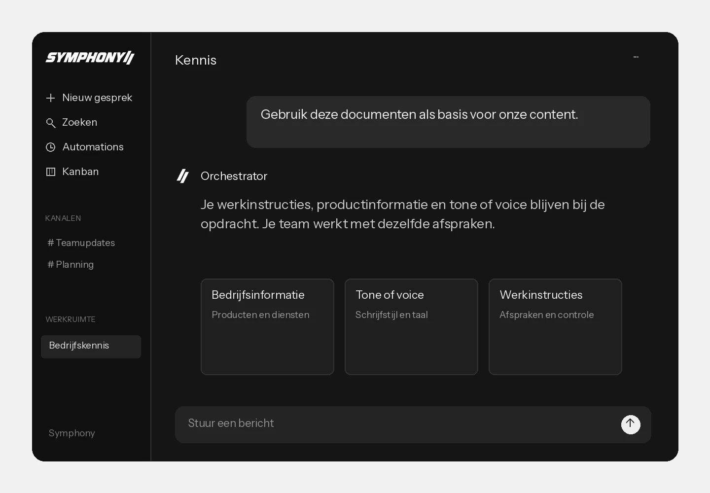 Bedrijfsdocumenten en instructies in de Symphony-app